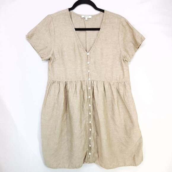 Madewell Linen Blend Mini Dress Size Small Button Front Alexandra Pockets - Picture 2 of 13
